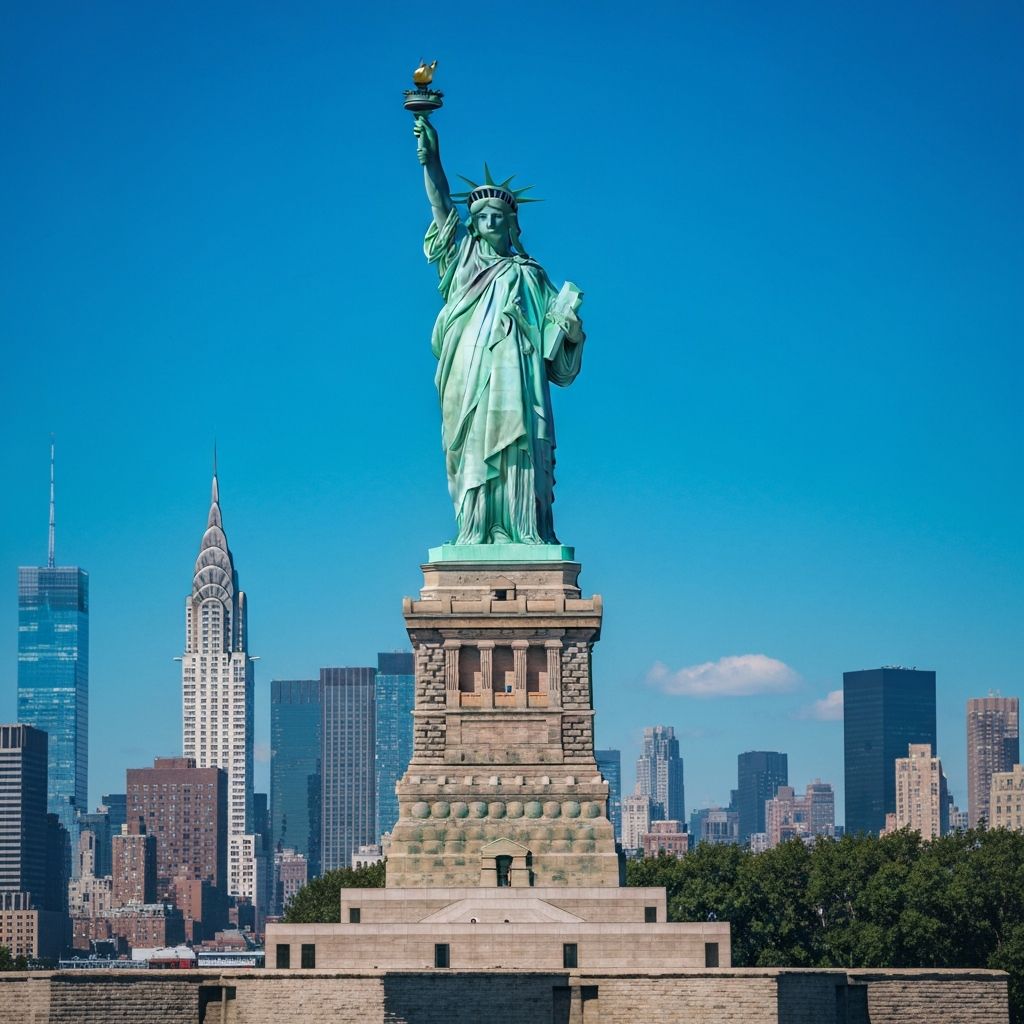 American Flag and Statue of Liberty - USA Citizens